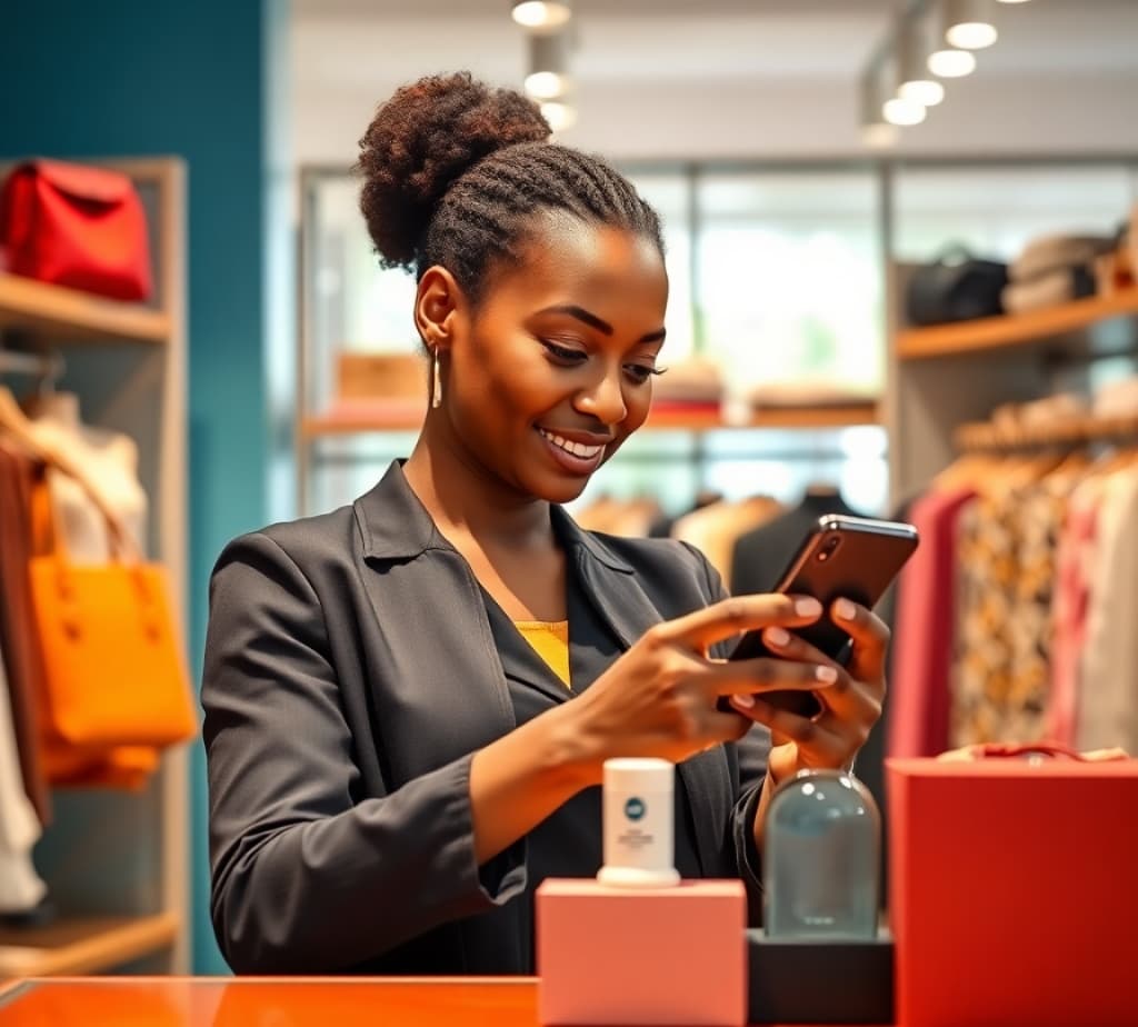Business owner using smartphone